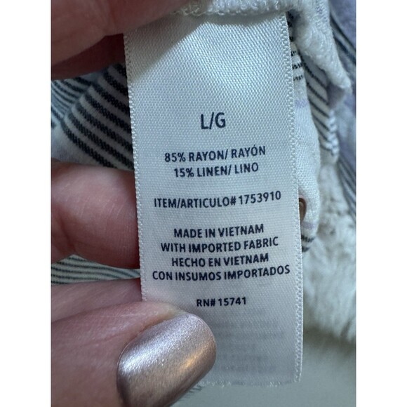 Splendid Women's Blouse V-Neck Viscose Linen Peasant White Stripe Boho Beach L - Picture 6 of 7